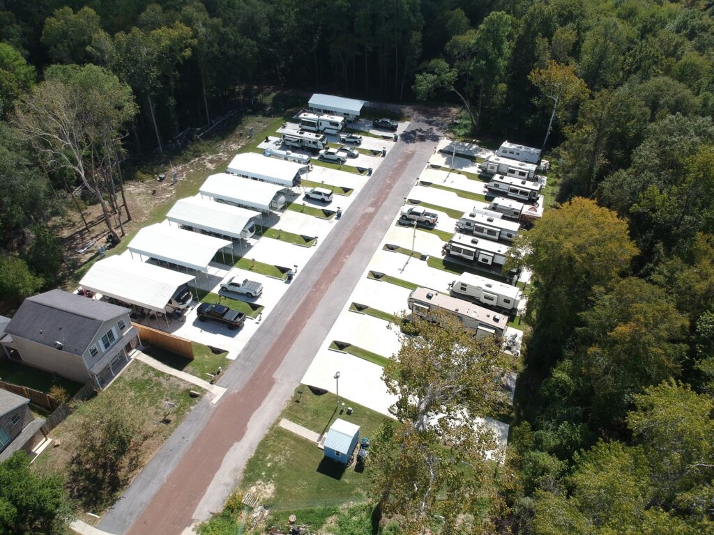 Aerial view of the grounds at The Woodland RV Park